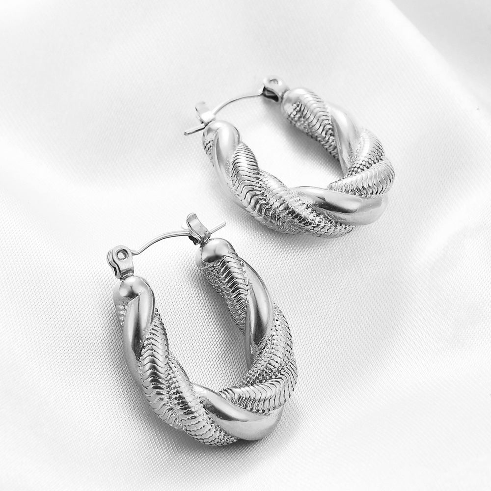 Wholesale Irregular Fried Dough Twists Snake Chain Double-layer 14K Gold Stainless Steel Earrings