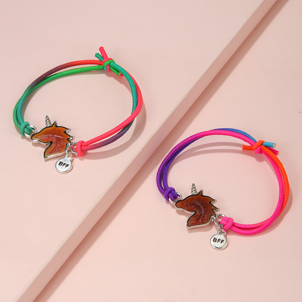 Wholesale 2pcs Temperature Sensitive Color Change Drip Oil Unicorn Bracelet