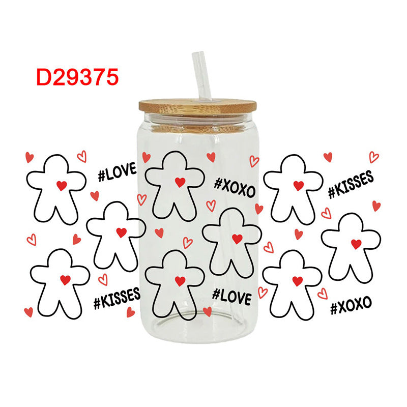 Wholesale Red Love Cartoon Valentine's Day 16oz Cup UV DTF Wraps