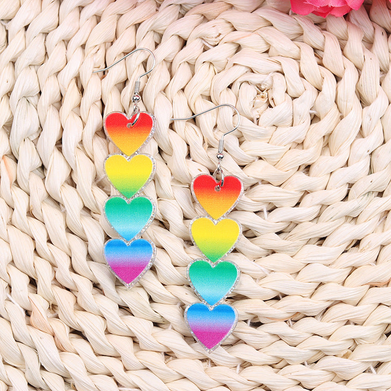 Wholesale Valentine's Day Vertical Rainbow Heart Acrylic Simple Personality Earrings