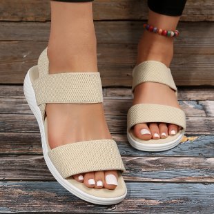 Wholesale Casual Elastic Back Strap Fly Weave Polyurethane Flat Sandals
