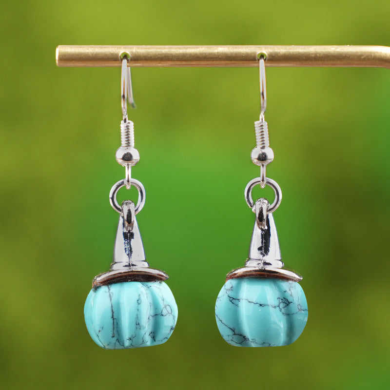 Wholesale  Vintage Agate Pumpkin Crystal Pumpkin Shaped Witch Hat Earrings