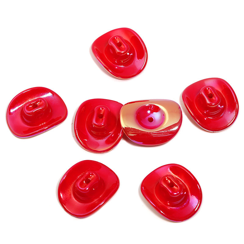 Wholesale Random 100pcs/pack  Acrylic Western Cowboy Hat Perforated Beaded Hat  3D Focal Beads
