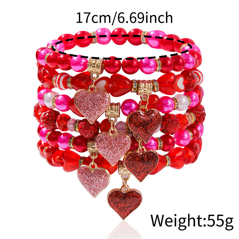 Wholesale Valentine's Day Personalized Love Acrylic Beaded Elastic Bracelet Set