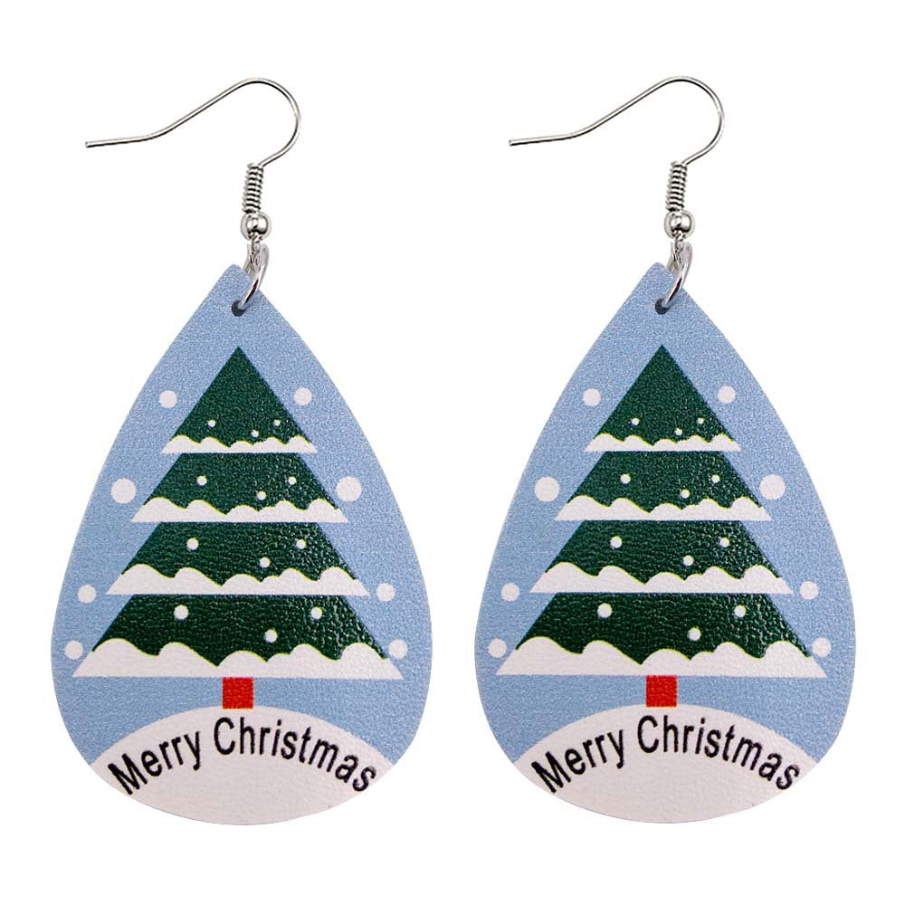Wholesale Christmas Tree Bells Santa Claus Elk Leather Earrings