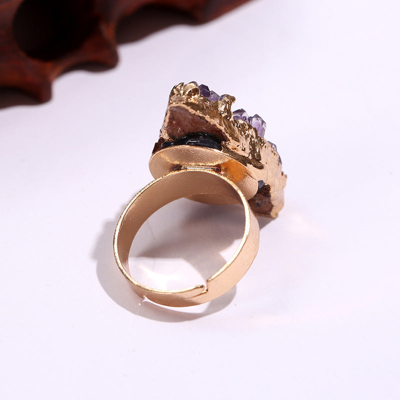 Wholesale Natural Amethyst Cluster Gold-plated Open Ring