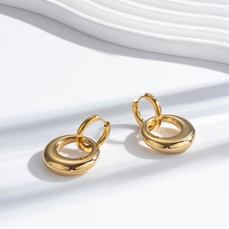 Wholesale 18K Real Gold Stainless Steel Round Earrings