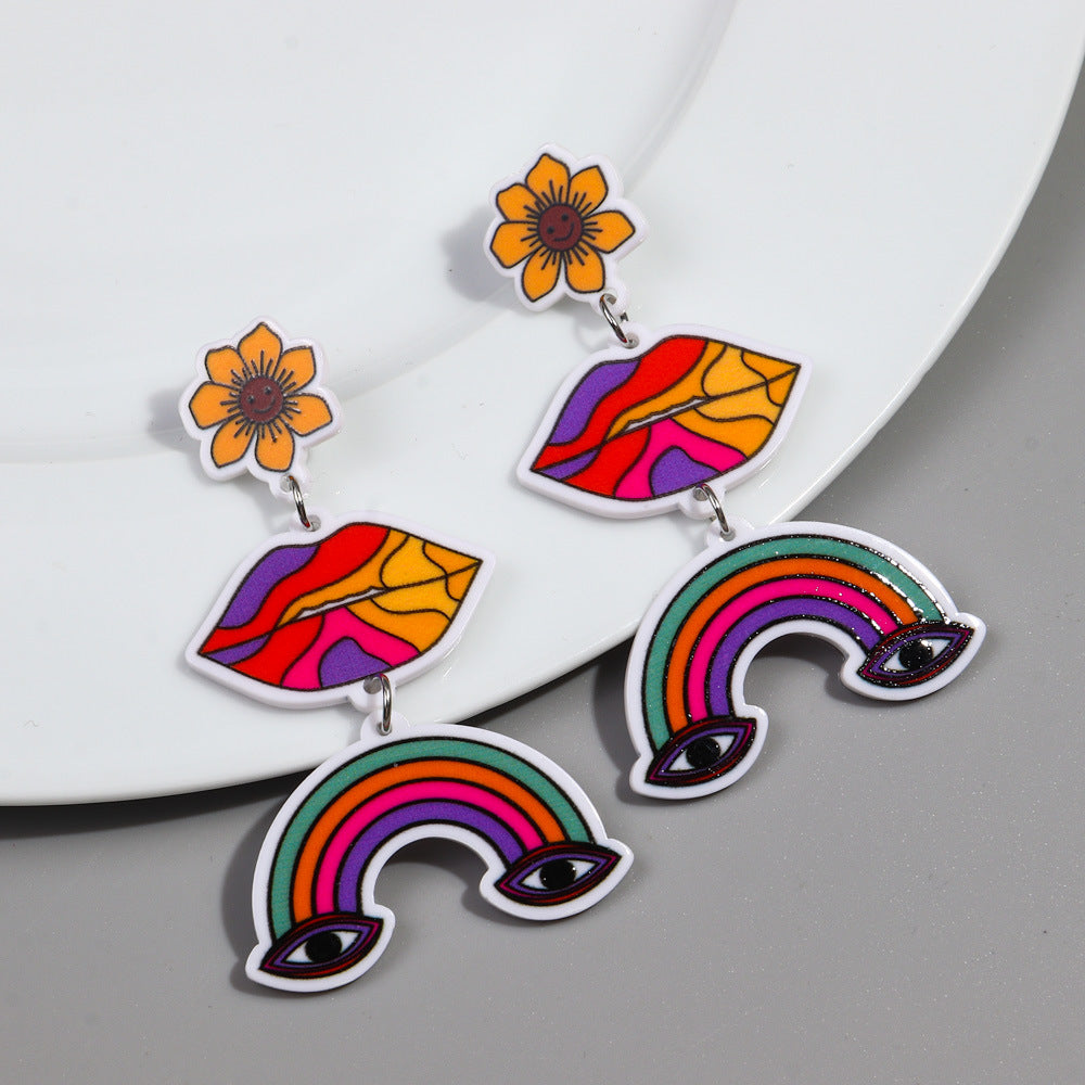 Wholesale Rainbow Print Colorful Butterfly Sunflower Acrylic Earrings
