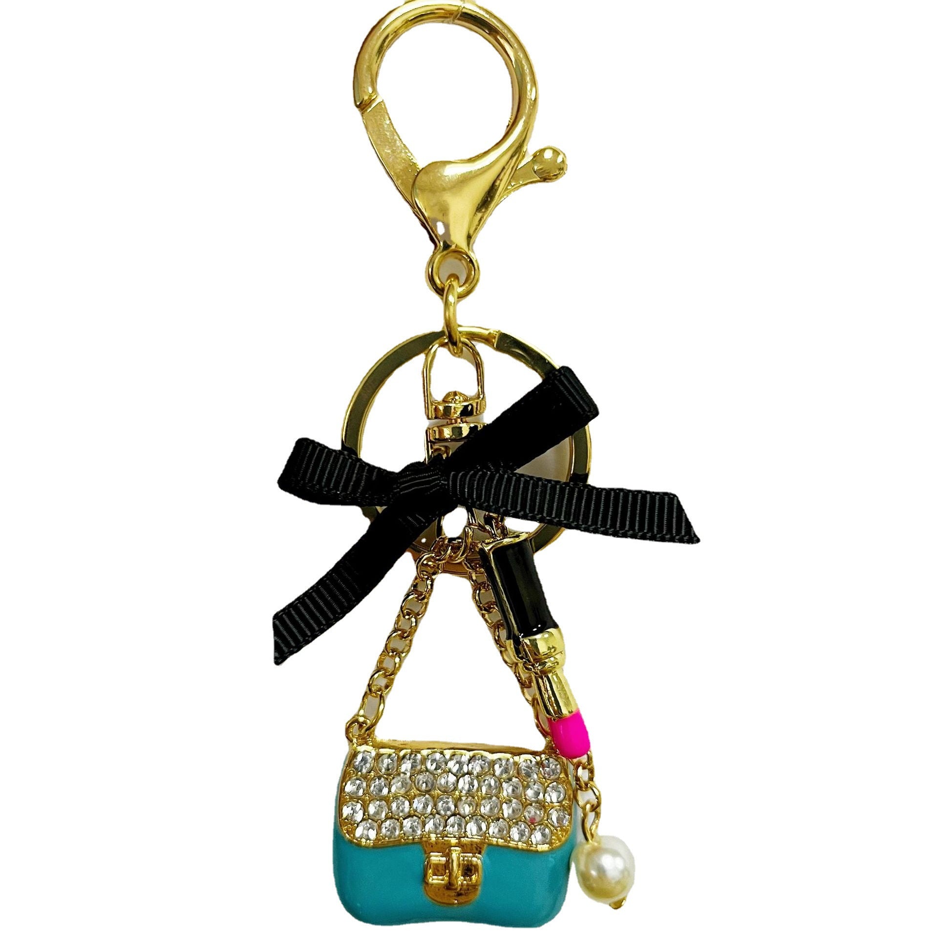 Wholesale Rhinestone Lipstick Bow Small Shoulder Bag Alloy Keychain