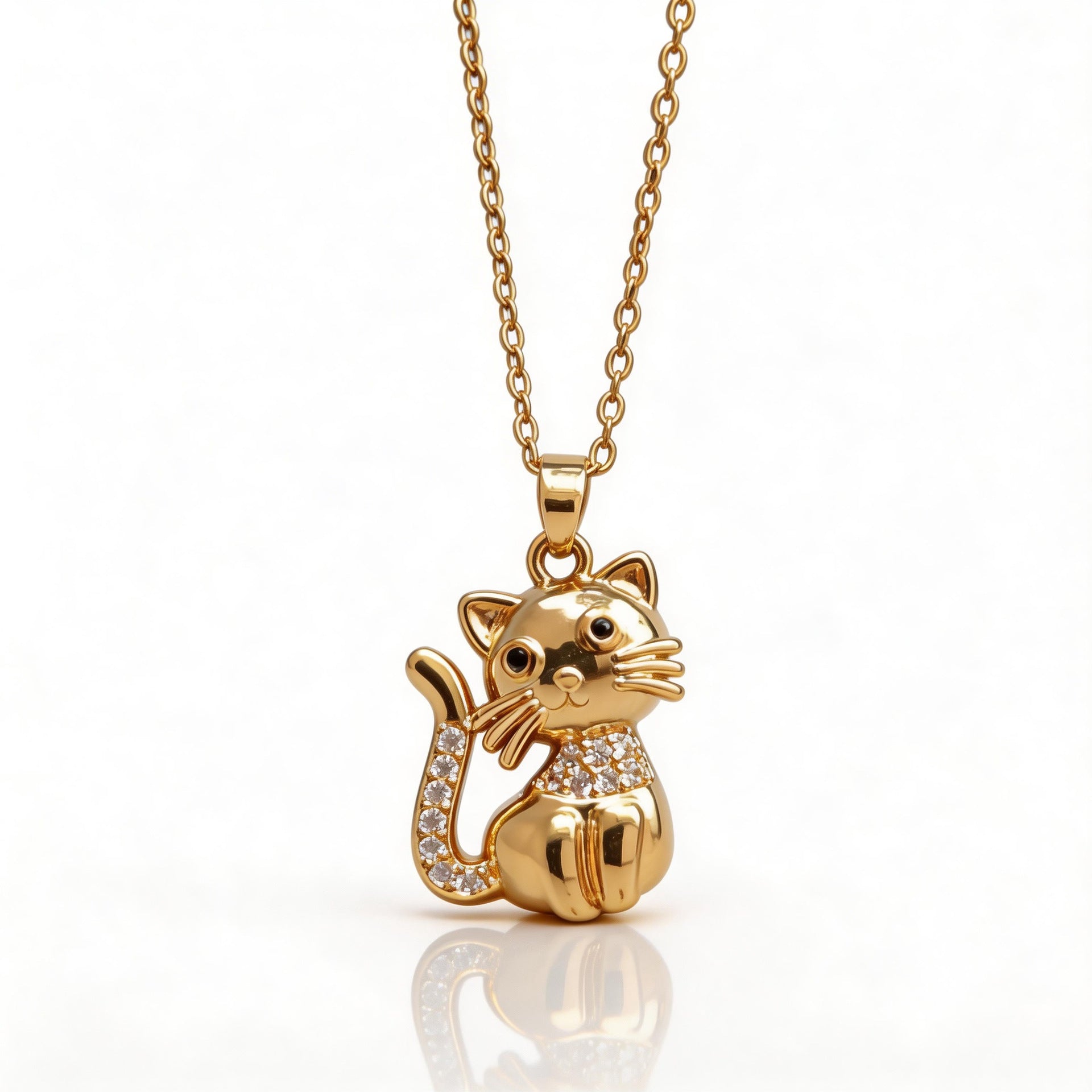 Wholesale Cat Necklace Titanium Steel Zircon Pendant
