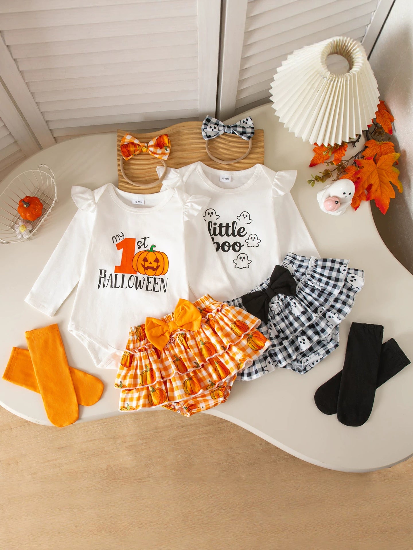Wholesale  3 Piece Outfit Set Long Sleeve Pumpkin Bat Pattern Romper With Pants And Headband Cute Party Outfit For Ages 1 3