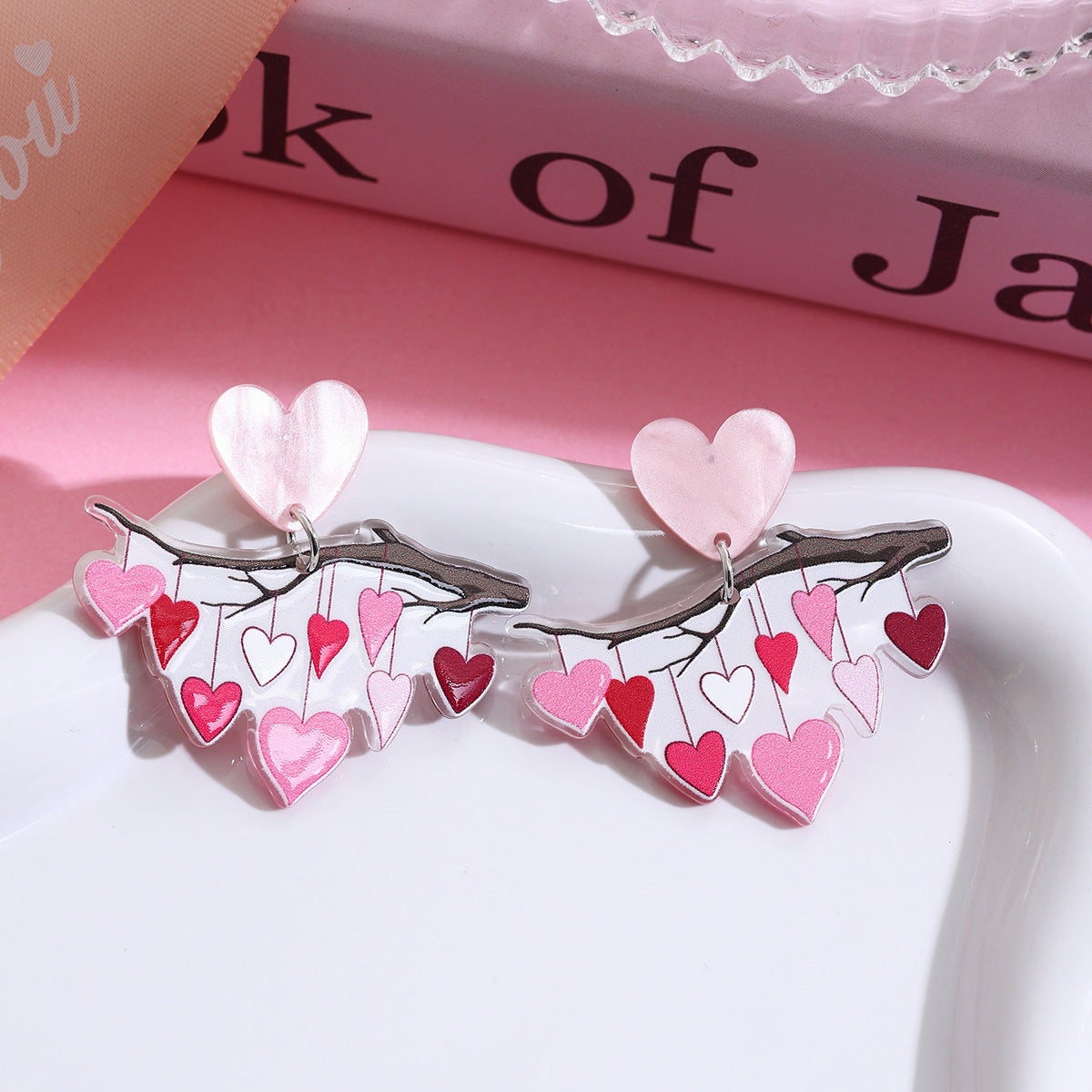Wholesale Valentine' s Day Pink Love Acrylic Earrings