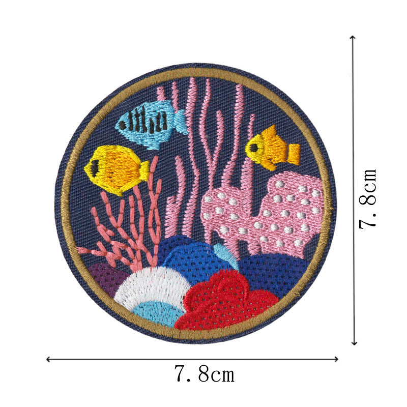 Wholesale Cartoon Seahorse Iron On Patches 9 Piece Embroidered Ocean Life Decorative Applique For Clothing