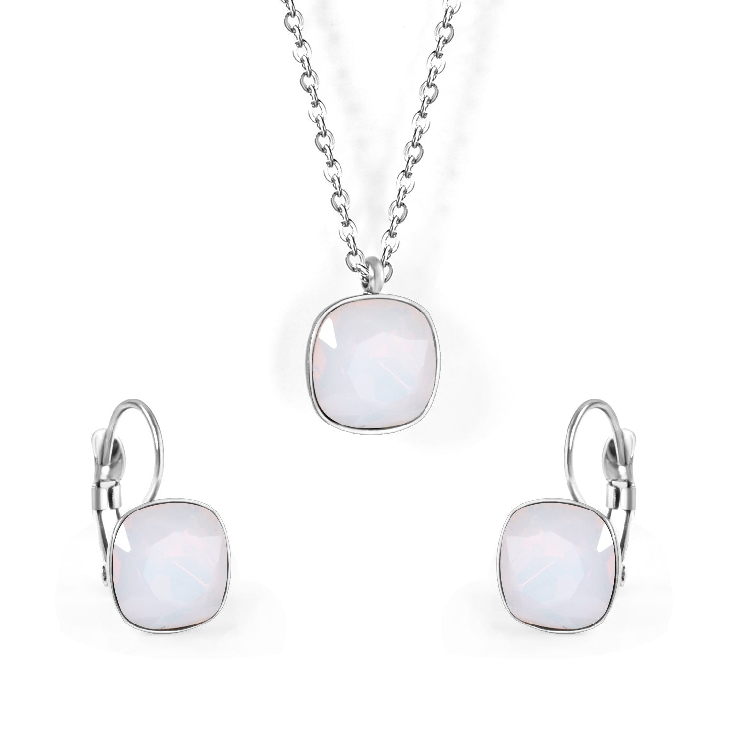 Wholesale Stainless Steel Crystal Earrings Rhinestones Colored Necklace Set