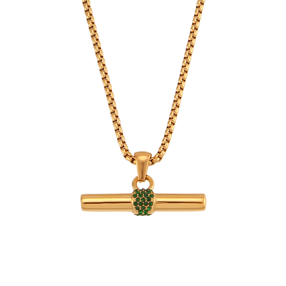 Wholesale  Micro-set T-Bar Pendant Stainless Steel Necklace