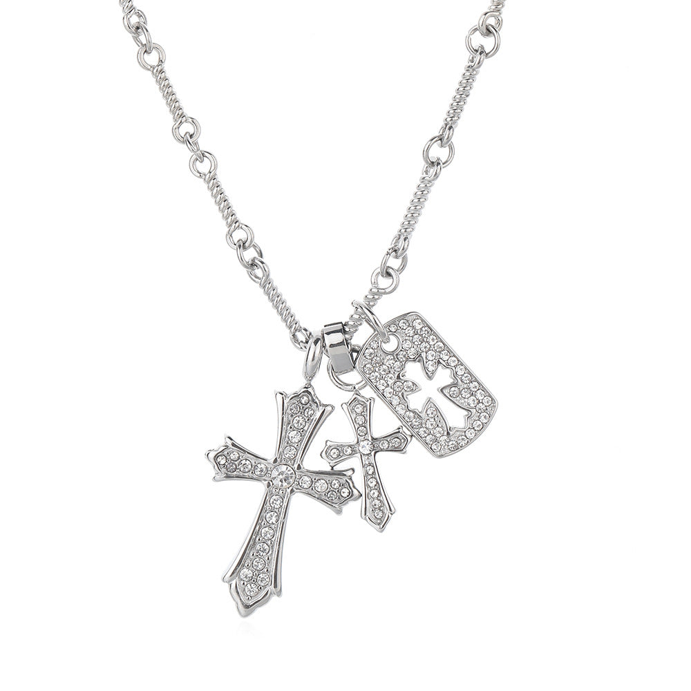 Wholesale Cross diamond titanium steel necklace