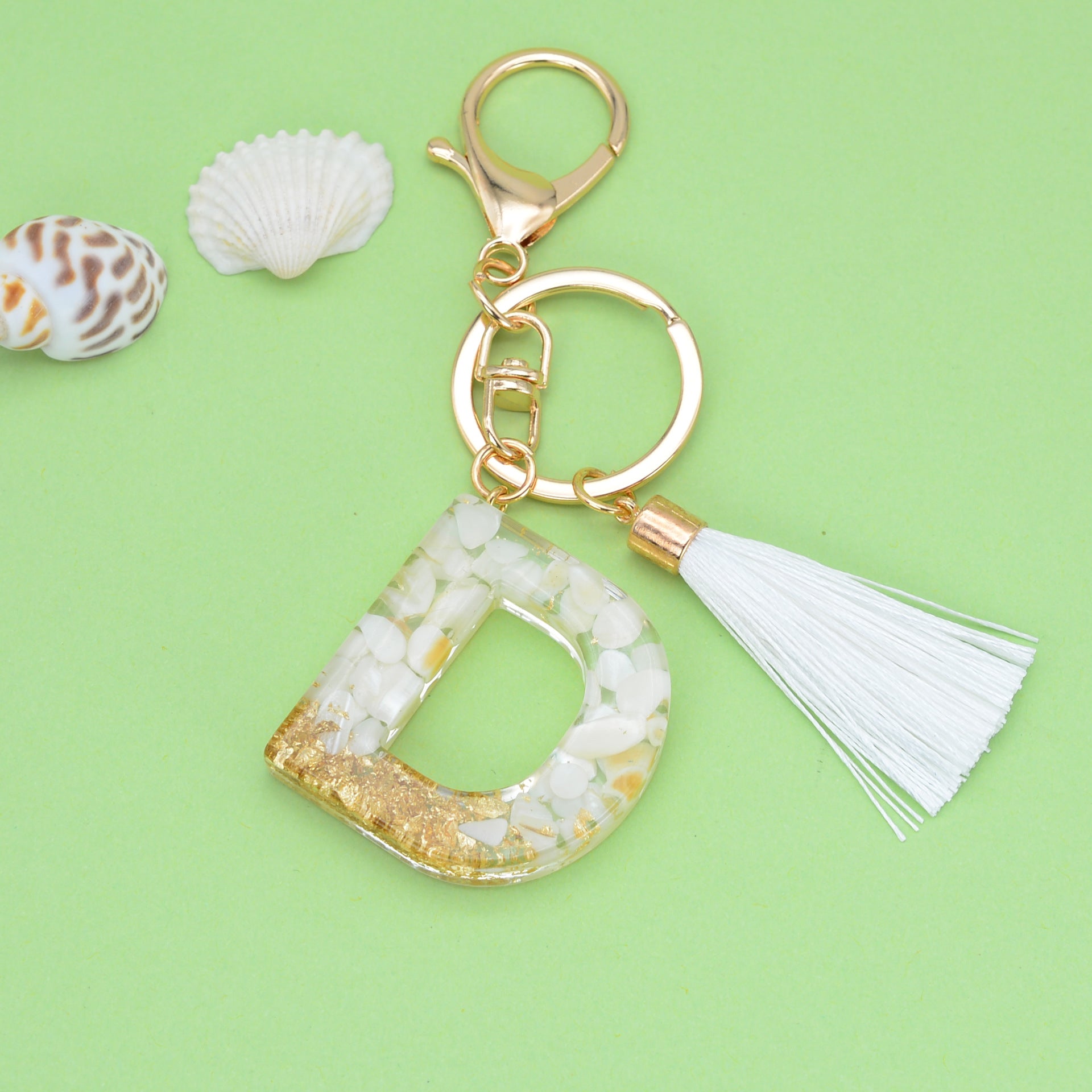 Wholesale White Tassel 26 Letter Crystal Resin Keychain