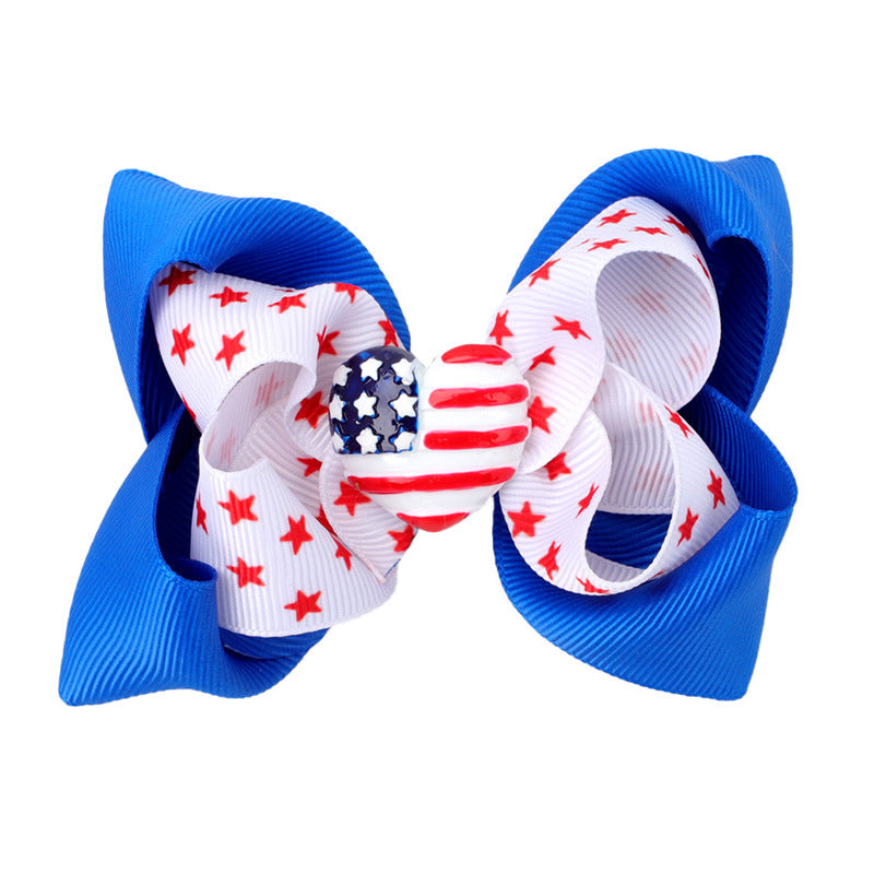 Wholesale Kids Bow Independence Day Tricolor Flag Bubble Flower Hair Clips