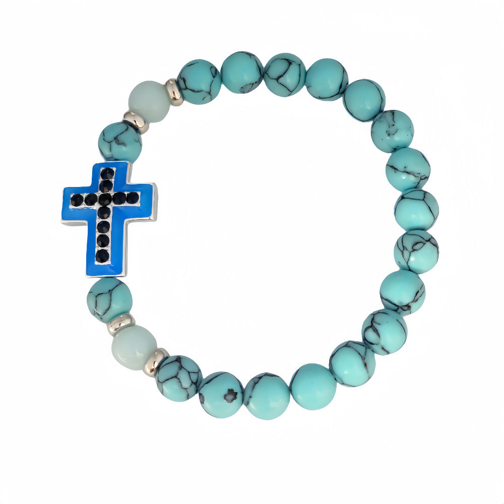 Wholesale Turquoise luminous cross diamond studded prayer bead bracelet