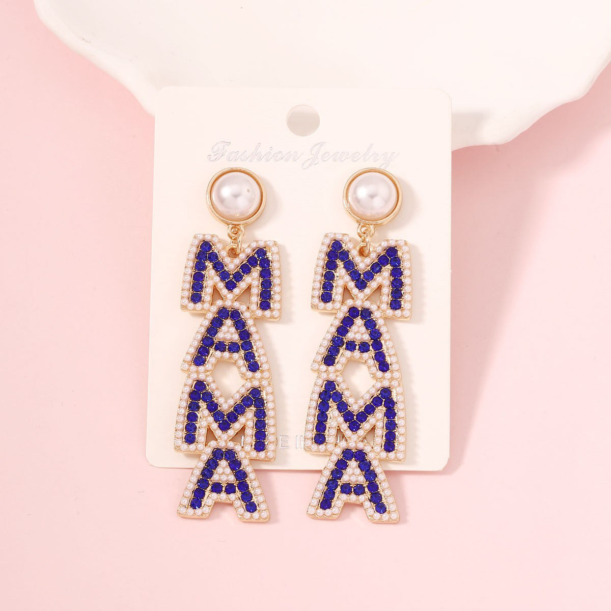 Wholesale  Mother' s Day creative letter  diamond pearl earrings light luxury earrings