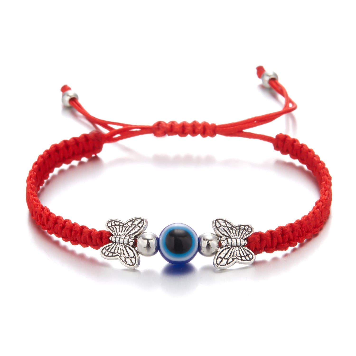 Wholesale Evil Eye Hand Palm Blue Eyes Red Rope Braid Adjustable Alloy Bracelet