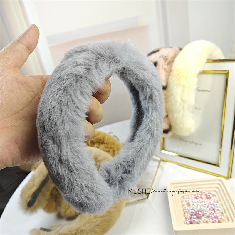 Wholesale Rex Rabbit Plush Wide-brimmed Headband