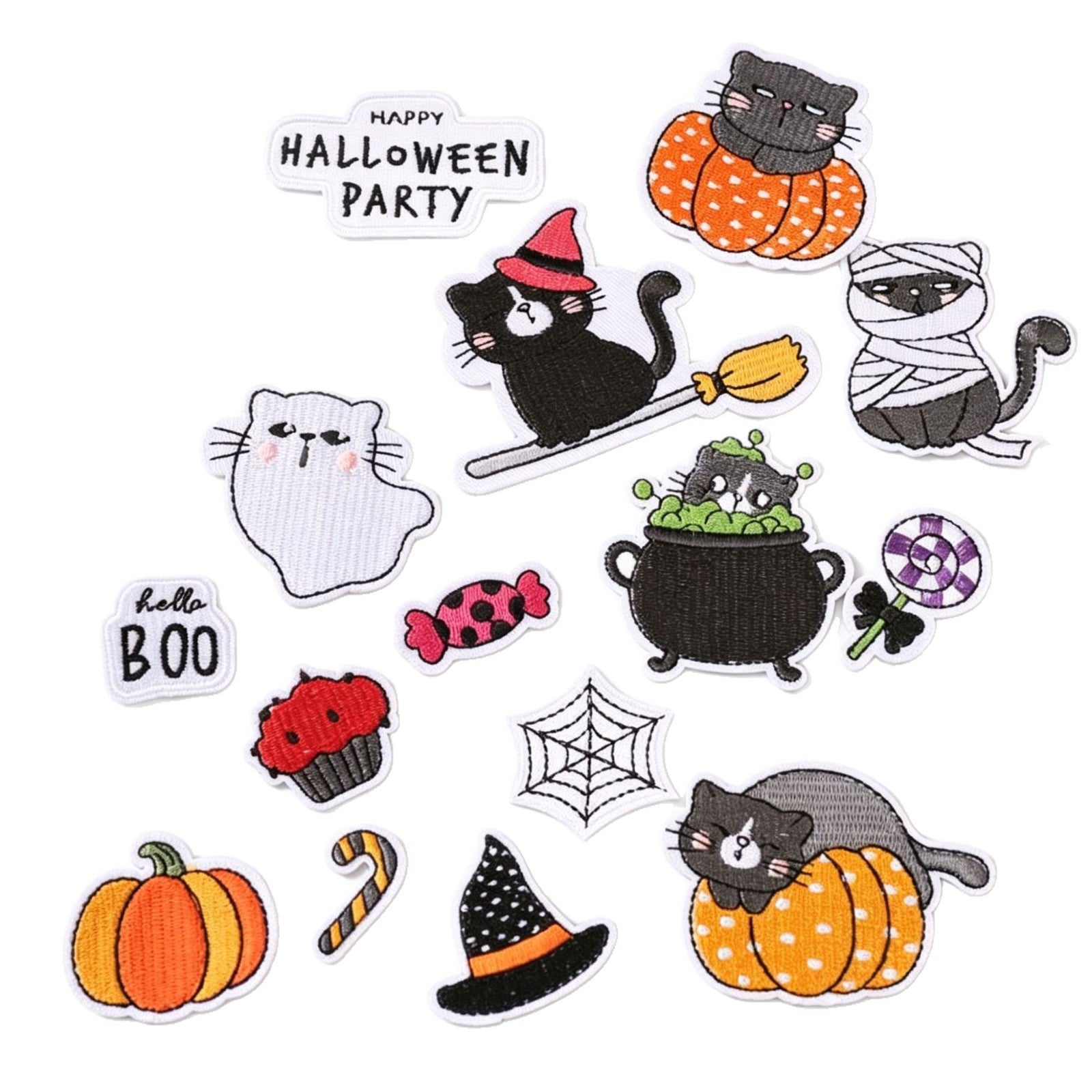 Wholesale  Embroidered Patch Dark Cartoon Kitten Pumpkin Clothing Decor Fashion Accessory
