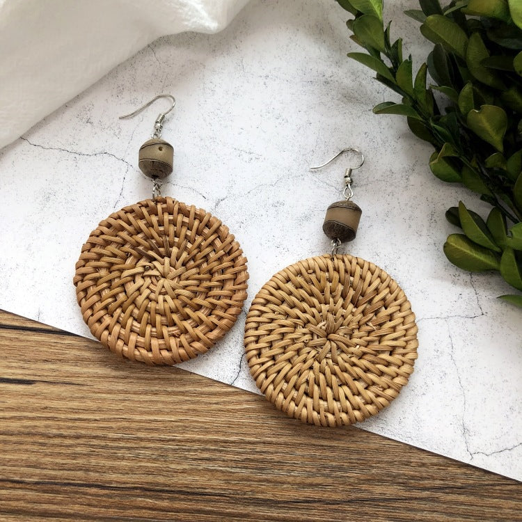 Wholesale Vintage Rattan Weaving Handmade Bohemian Earrings
