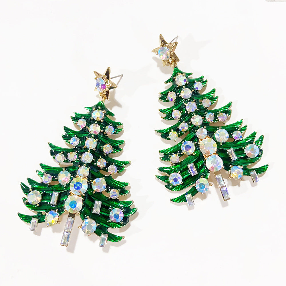 Wholesale Christmas Candy Cane Christmas Tree Stud  Alloy Earrings