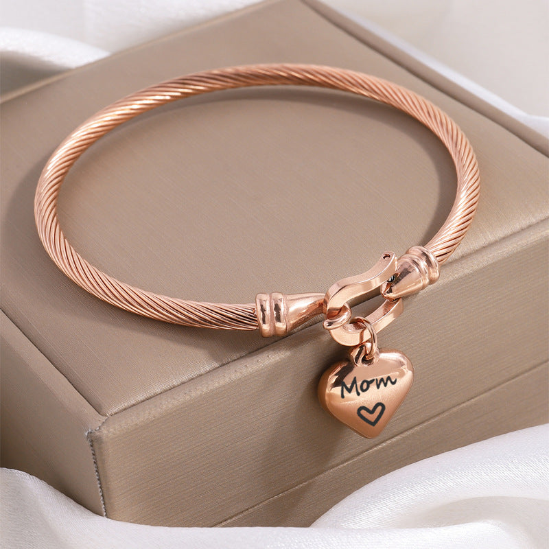 Wholesale Titanium Steel Horseshoe Hook Elastic Love Engraving Bracelet