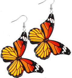 Wholesale Butterfly Wings Simulated Butterfly Double Sided Printed Leather Earrings