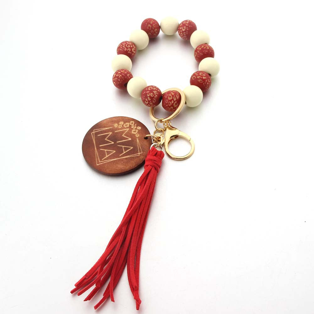 Wholesale MAMA Wooden Plaque Wooden Beads Tassel Bracelet Keychain
