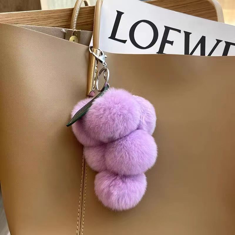 Wholesale Cute Grape Imitation Rex Rabbit Fur Plush Ball Keychain