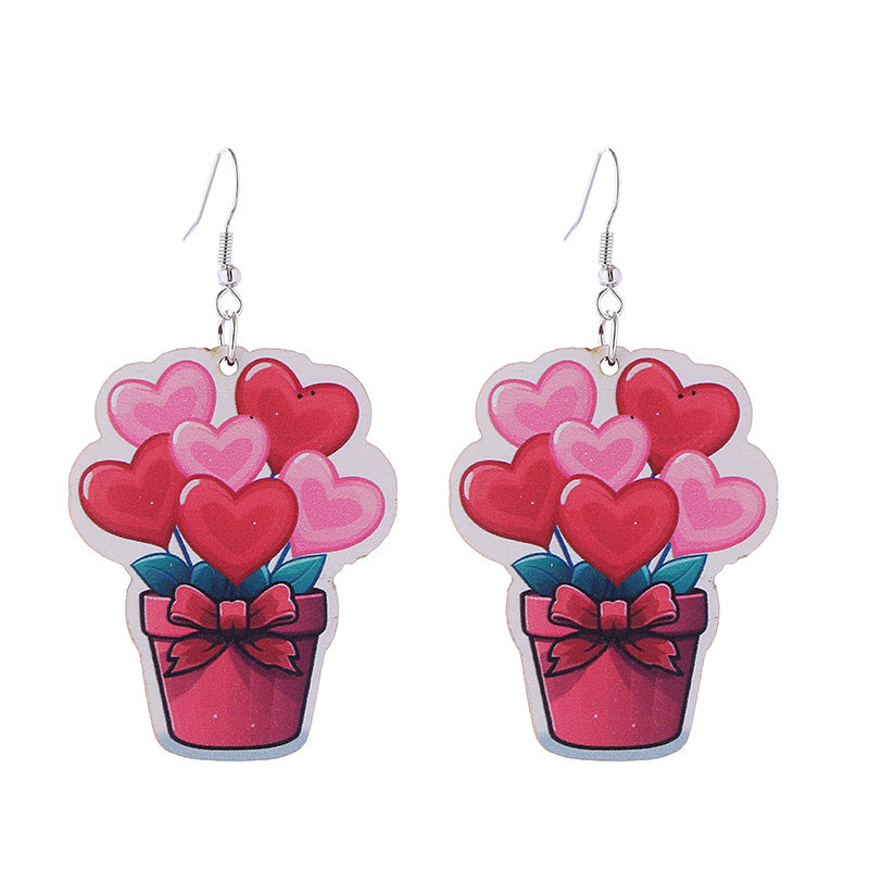 Wholesale Valentine's Day Pink Series Love Hot Air Balloon Dwarf Wooden Earrings