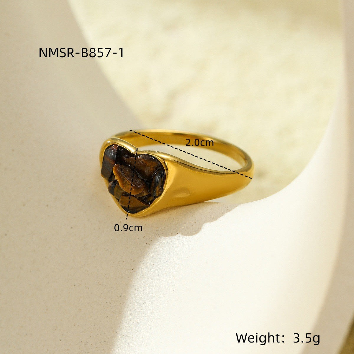 Wholesale Geometric shaped tiger eye stone stainless steel ring