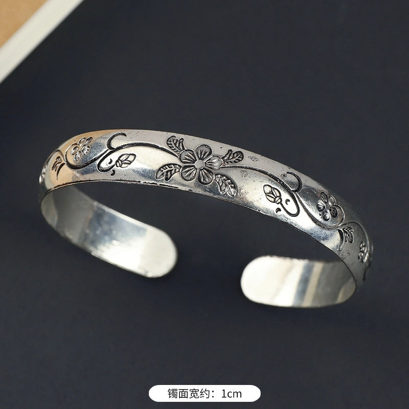 Wholesale  ethnic style retro court Chinese carved ancient silver bracelet personality exotic bracelet