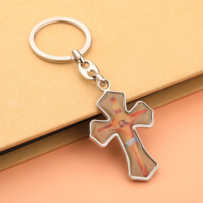 Wholesale Alloy Cross Jesus Virgin Mary Keychain