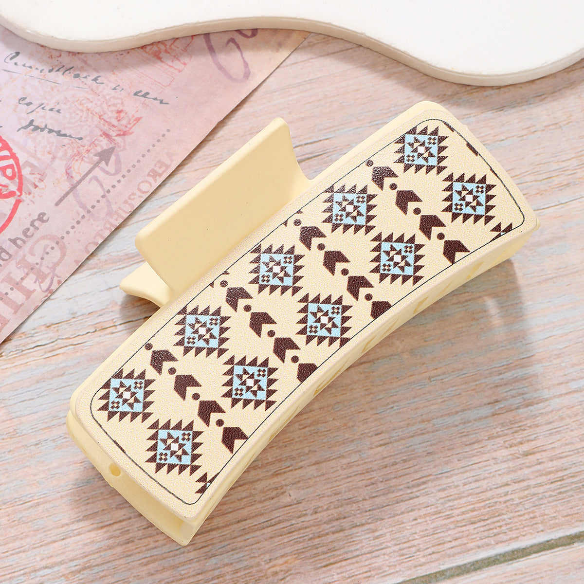 Wholesale Retro Cow Pattern Western Style Aztec Sunflower PU Shark Clip Hair Clip