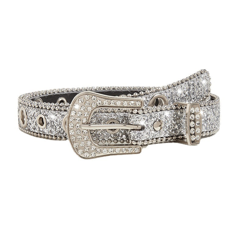 Whoelsale PU Water Diamond Women's Thin Waist Belt