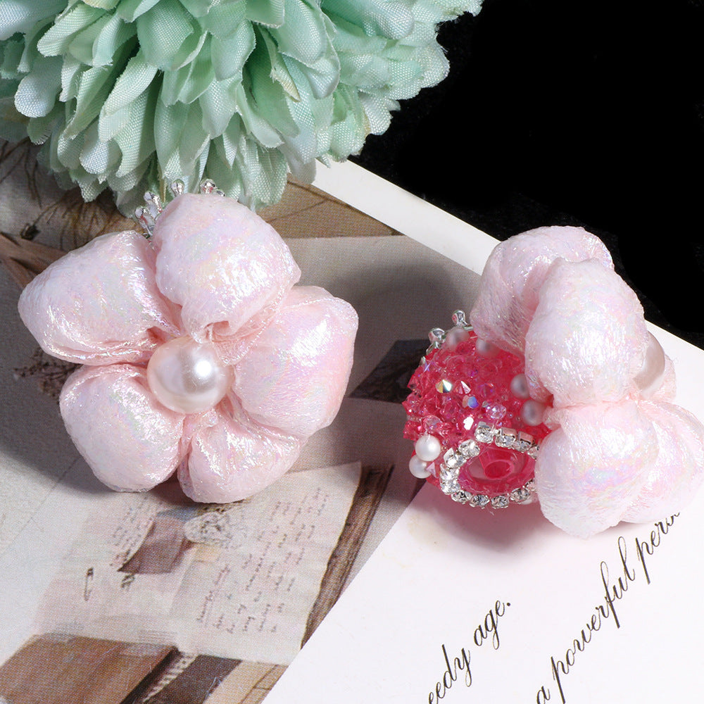 Wholesale 5pcs/pack Crown Pearl Sugar Bubble Flower DIY Straight Hole Loose Beads Mobile Phone Chain Key Chain Bag Chain Jewelry Accessories