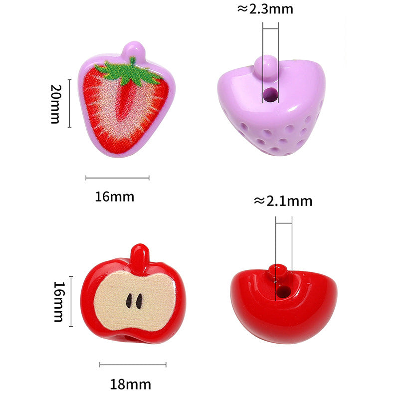 Wholesale 100pcs/pack Creative colorful three-dimensional strawberry apple fruit beaded cartoon high-value loose beads DIY mobile phone chain jewelry accessories