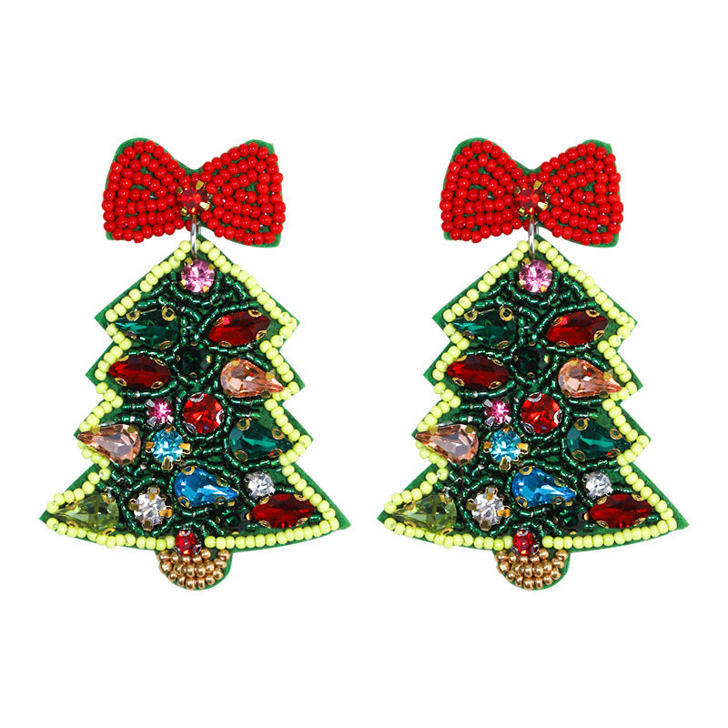 Wholesale Christmas Tree Boots Handmade Fabric Rice Bead Earrings