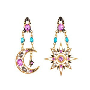Wholesale Baroque Vintage Sun Moon Asymmetric Earrings