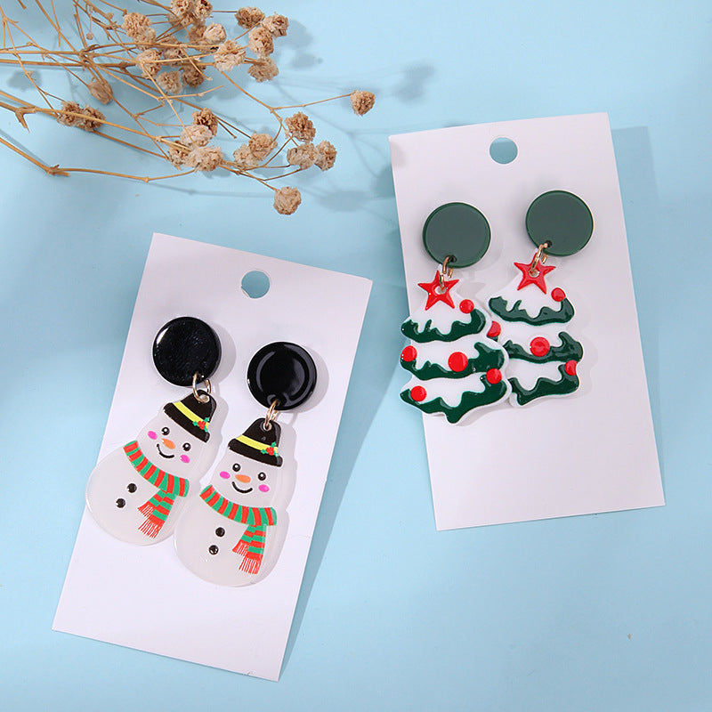 Wholesale Acrylic Christmas Earrings Festive Snowflake Snowman Wreath Design Trendy Jewelry Accessory Gift