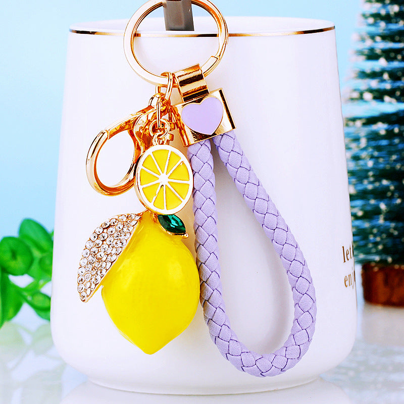 Wholesale Rhinestone Lemon Design Car Keychain Bag Charm Trendy Gift Accessory