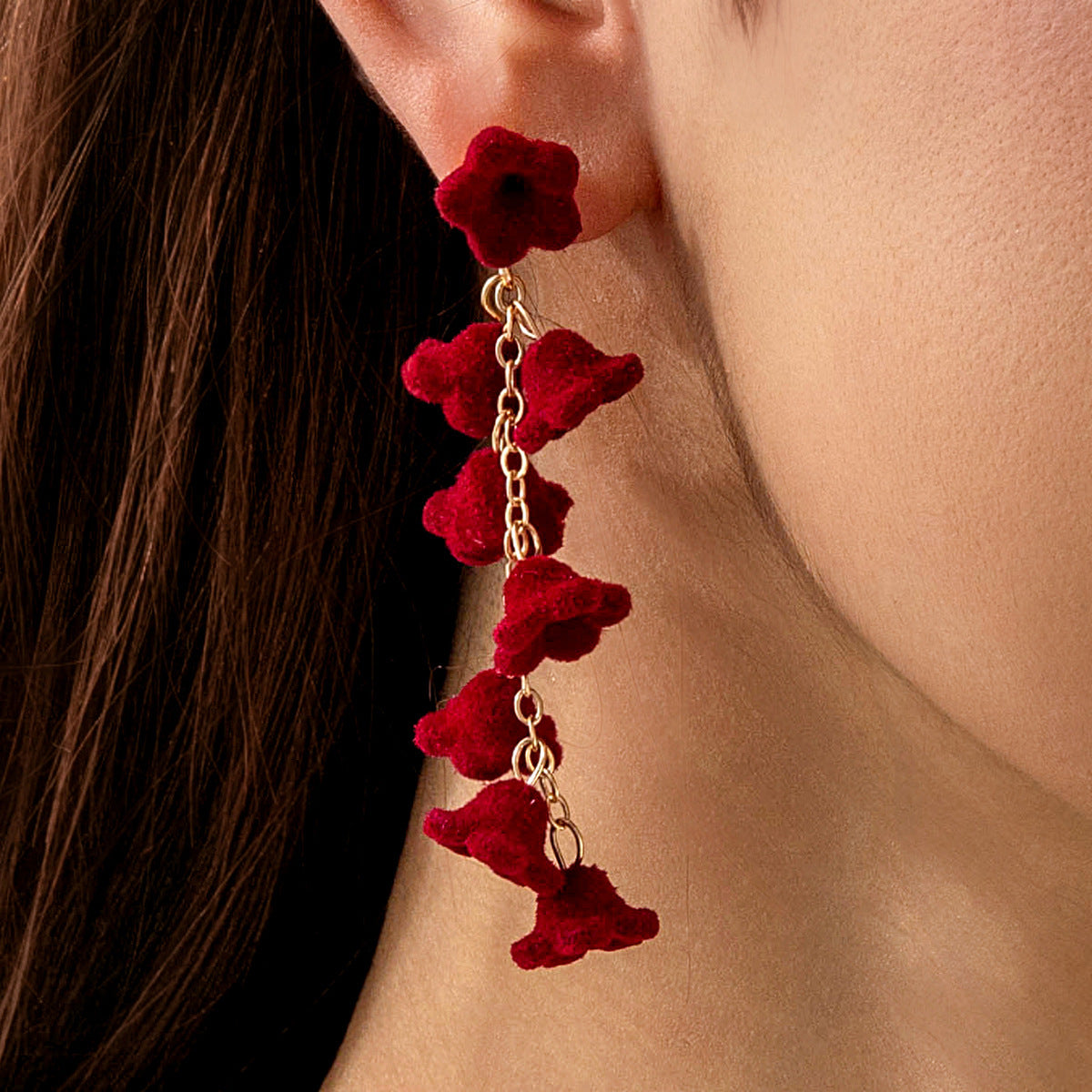 Wholesale Red Velvet Bow Flower Valentine' s Day Earrings