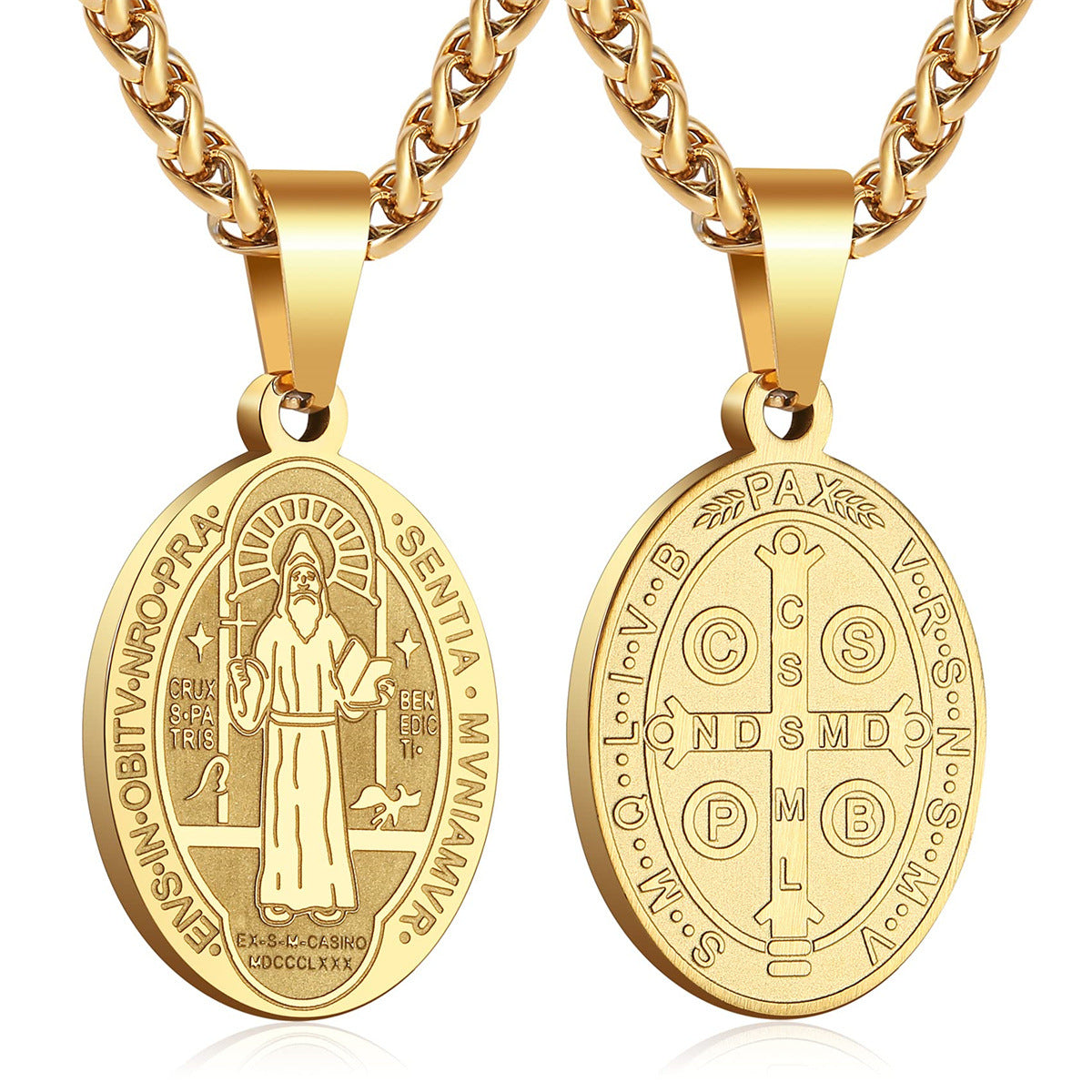 Wholesale Double sided portrait medal cross stainless steel necklace