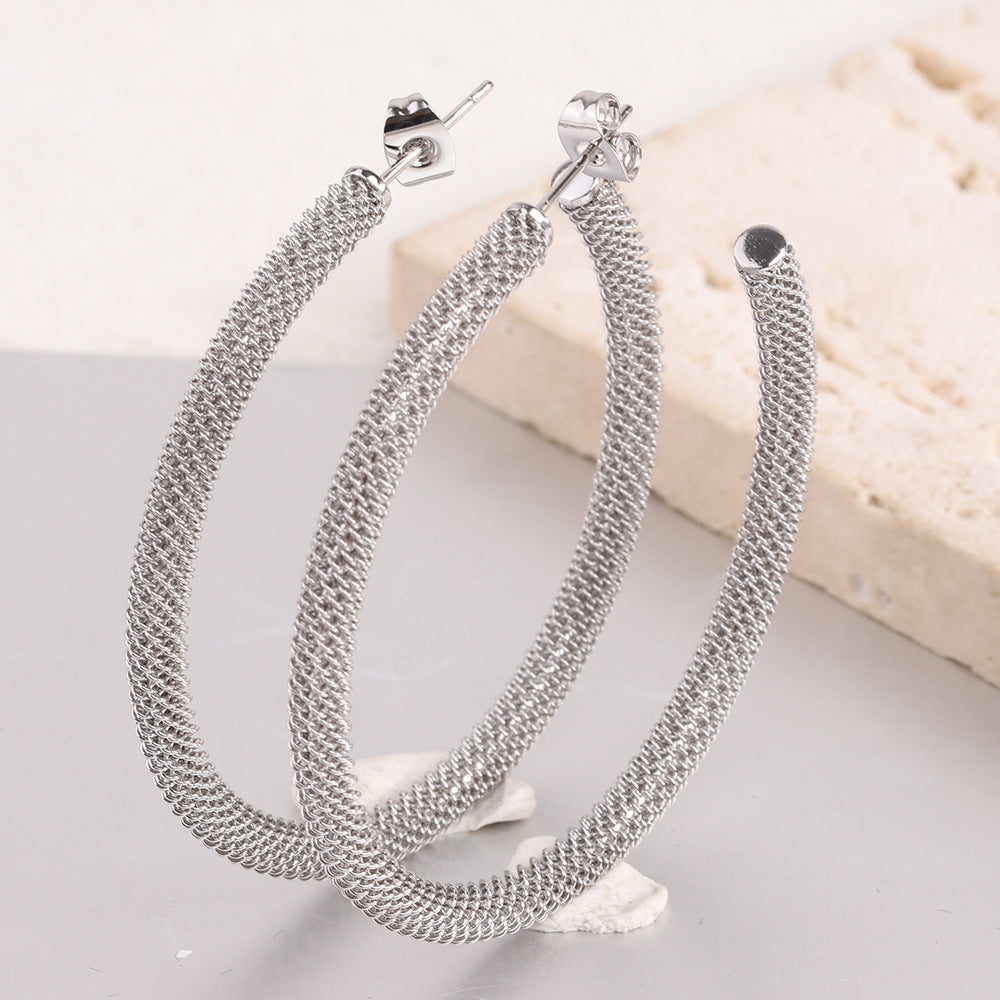 Wholesale Titanium Steel Circular Mesh 5mm Open Stainless Steel Earrings