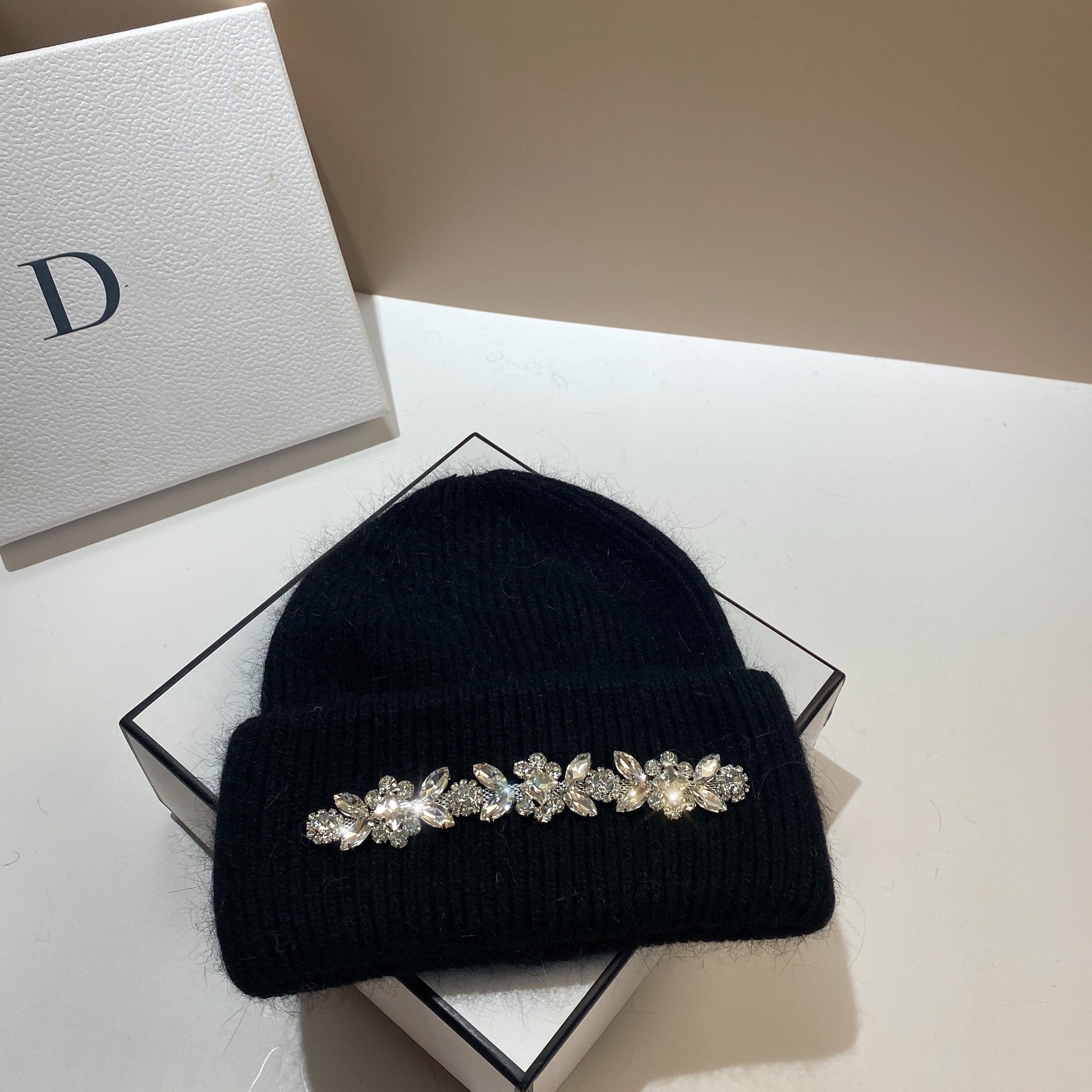 Wholesale Fashion Diamond Rabbit Fur Knitted Hat