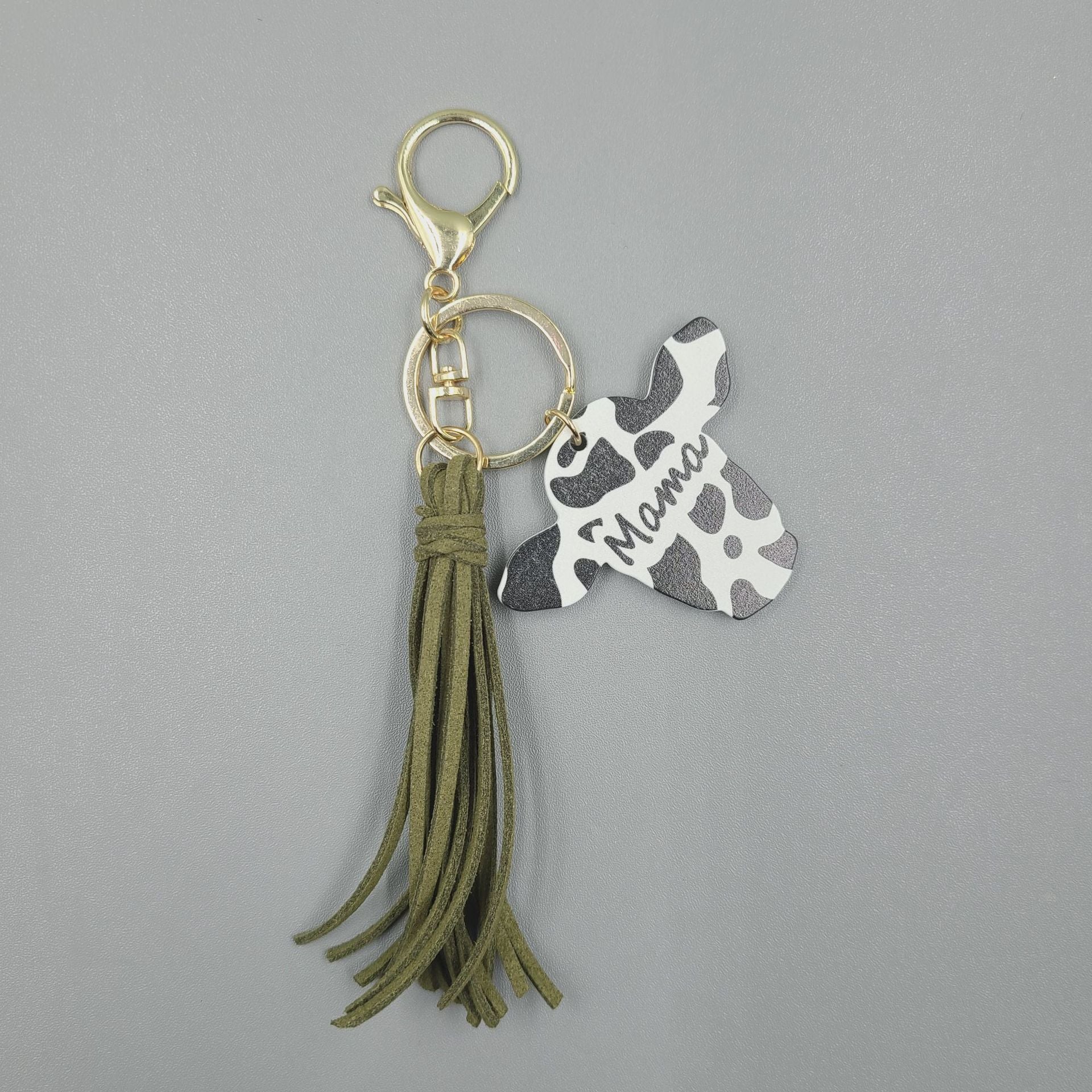 Wholesale 10PCS Western Leather Tassel Wood Bull Head Keychain